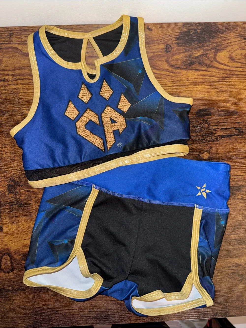 CHEER ATHLETICS Blue and Gold Kids Cheer Set - CA Paw Logo Crop Top & Shorts